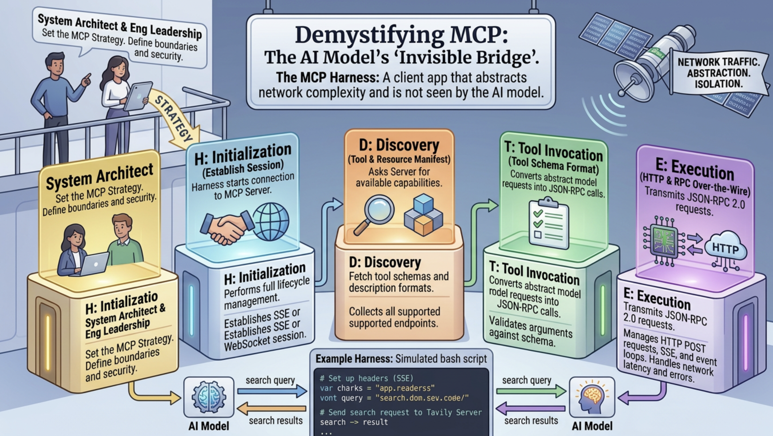 How an MCP server connects to an AI model through the harness